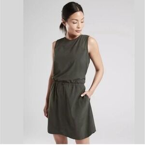 Athleta Sol Dark Grey Sleeveless Featherweight Stretch Mesh Inset Dress 4 NWT